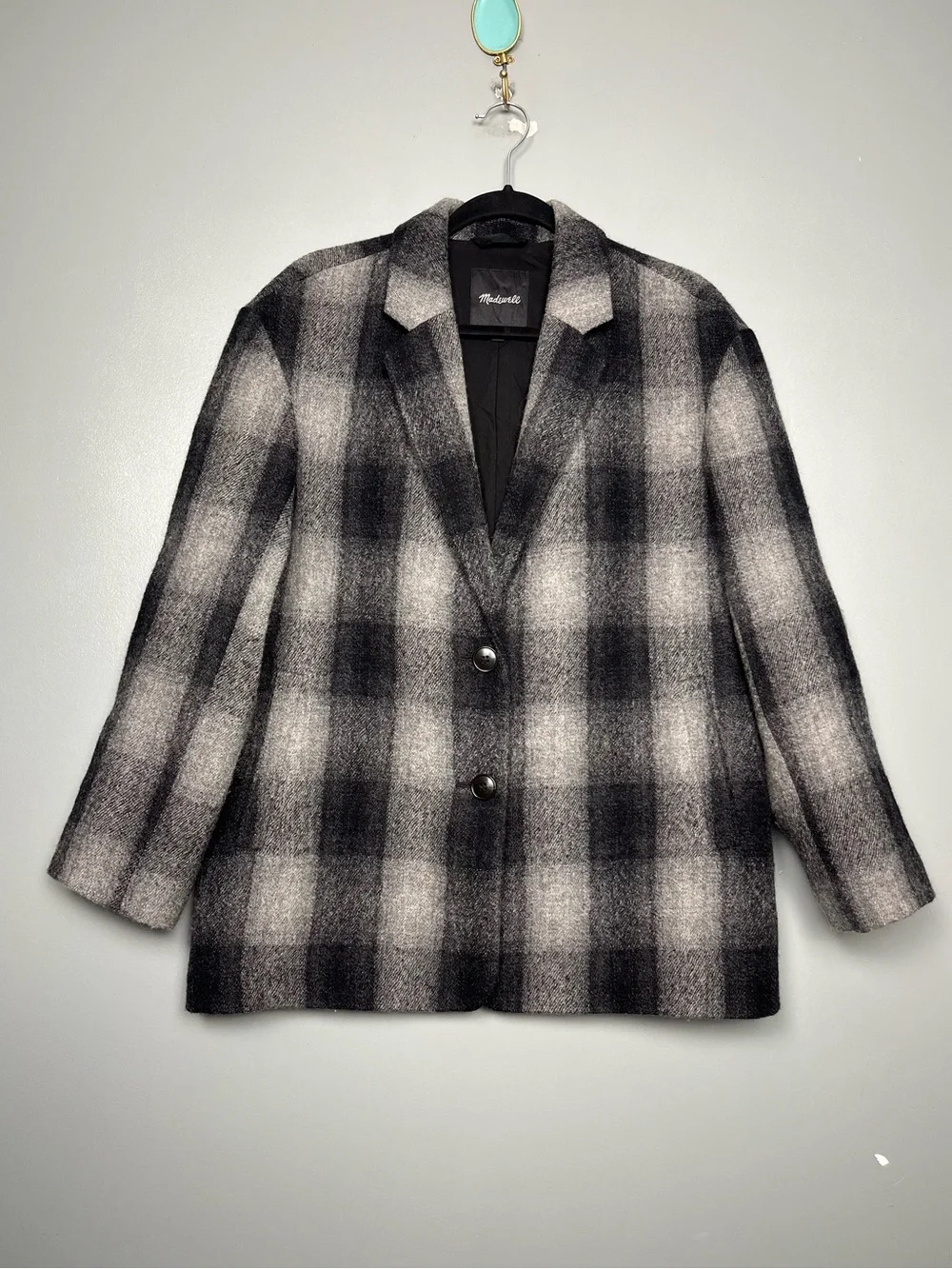 Madewell Oversized Dorset Blazer Buffalo Check Boiled Wool Gray Women’s Size M
